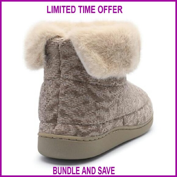 Women's Fuzzy Lined Knit Bootie Slippers Non-Slip Indoor Outdoor Shoes - Picture 6 of 8